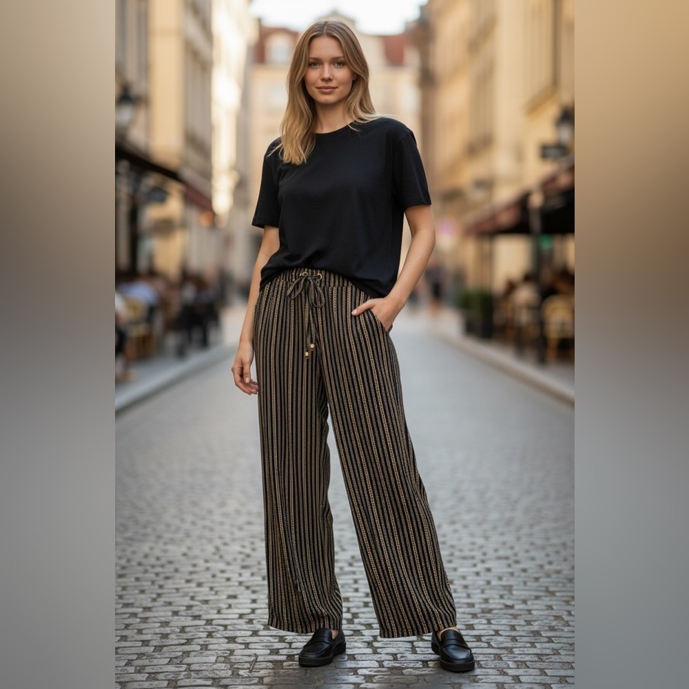 MICHAEL KORS CHAIN LINK MIDNIGHT BLUE ELASTIC WAIST CASUAL PANTS